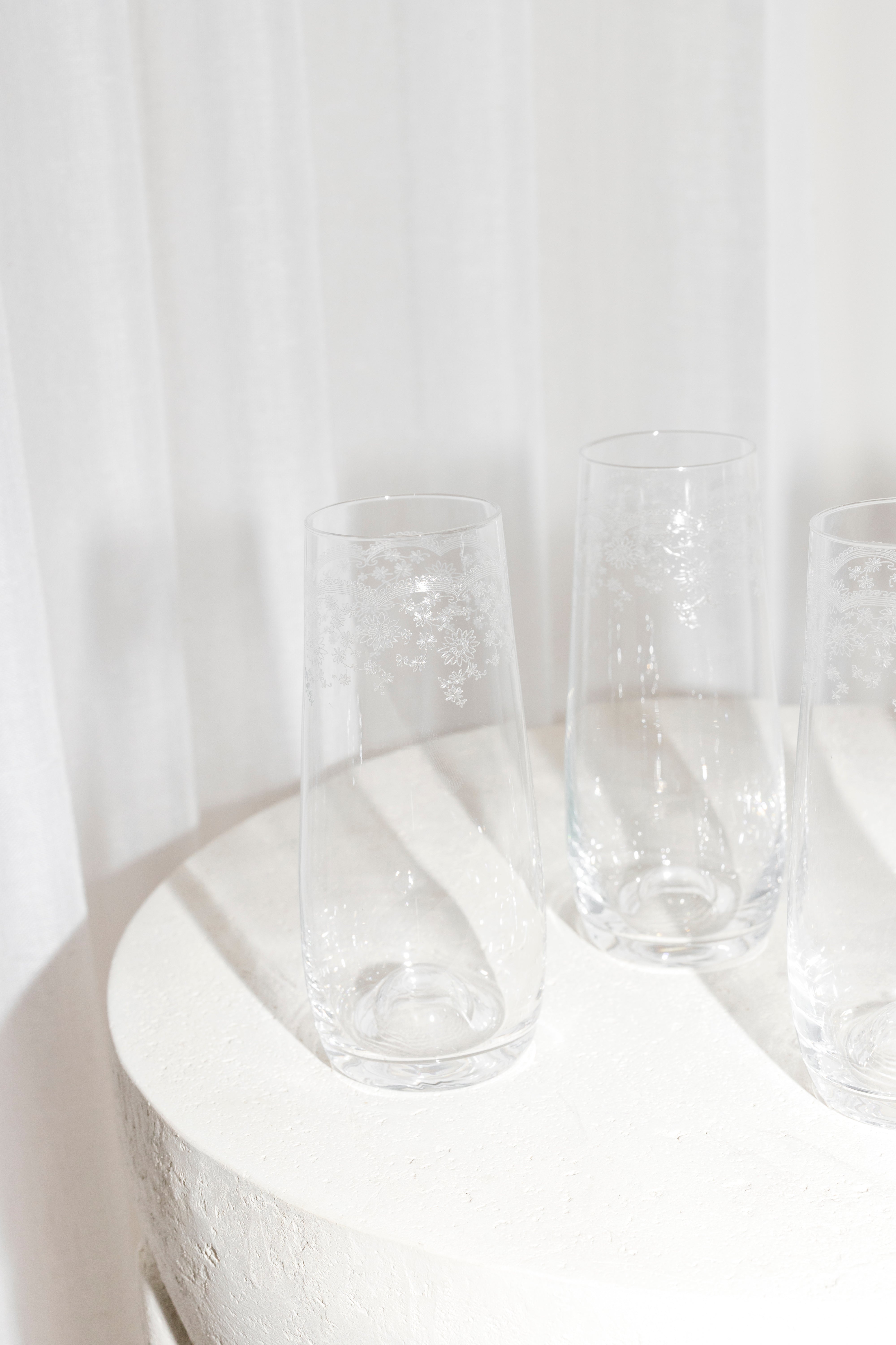 Etched Floral Stemless Champagne Glasses | Set of 4