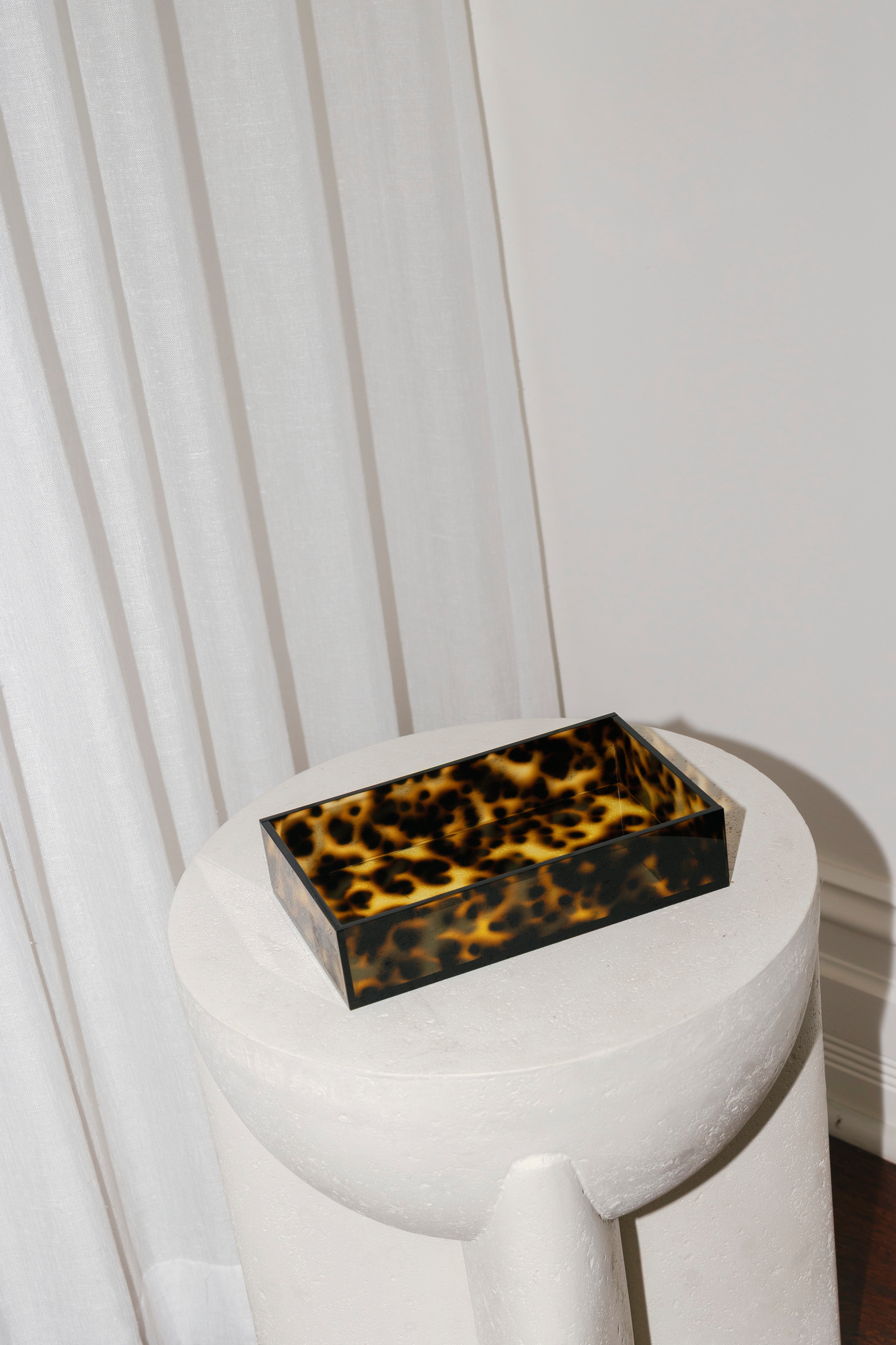 Large Tortoiseshell Acrylic Tray with Handles