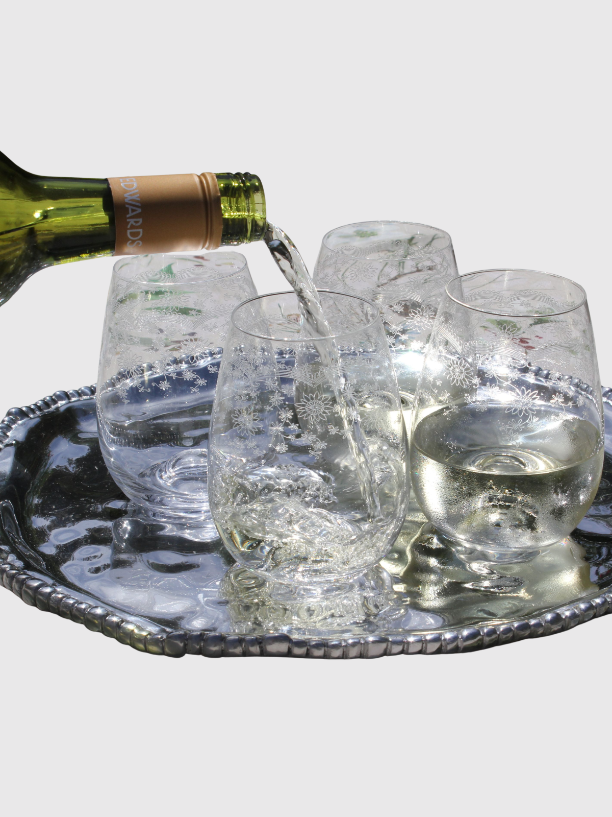 Etched Floral Stemless Wine Glasses | Set of 4